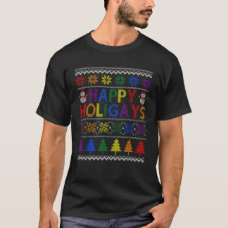 Camiseta Happy Holigays Rainbow LGBT Gay Flag Ugly Christma