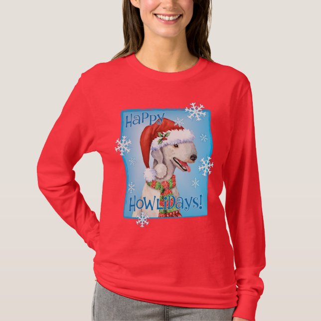 Camiseta Happy Howlidays Bedlington Terrier T-Shirt (Frente)