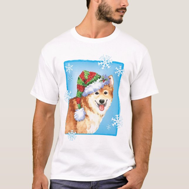 Camiseta Happy Howlidays Islandês Sheepdog (Frente)