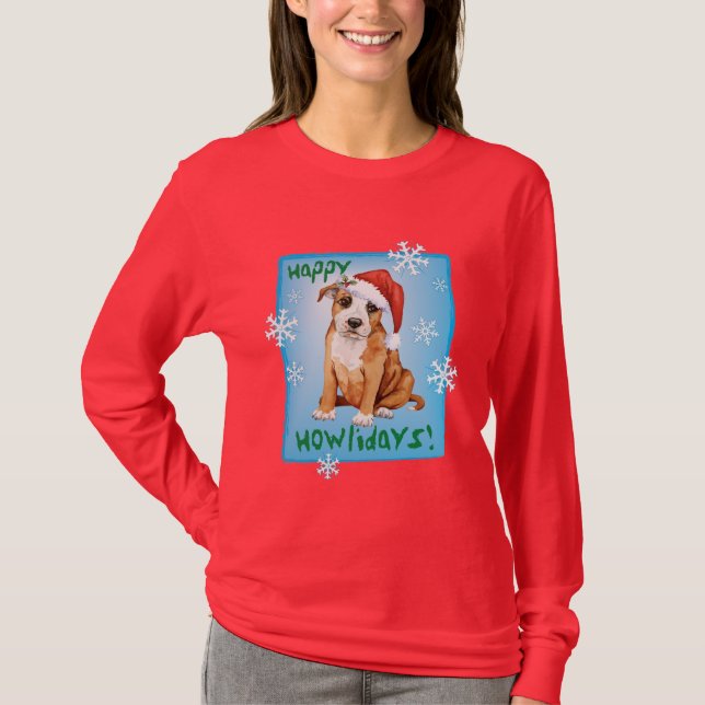 Camiseta Happy Howlidays Staffordshire Bull Terrier (Frente)