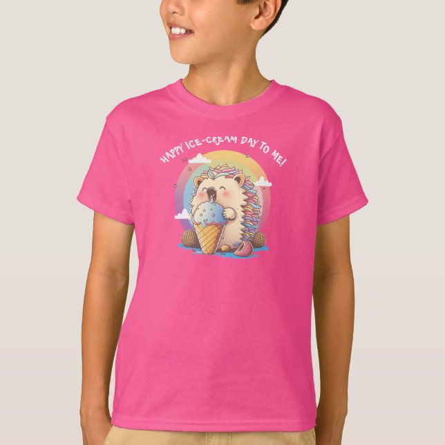 Camiseta Happy Ice-cream Day To Me Cute Hedgehog T-shirt (Frente)
