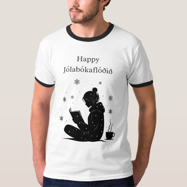 Camiseta Happy Jolabokaflod - Presente de Inundação do Livr (Frente)