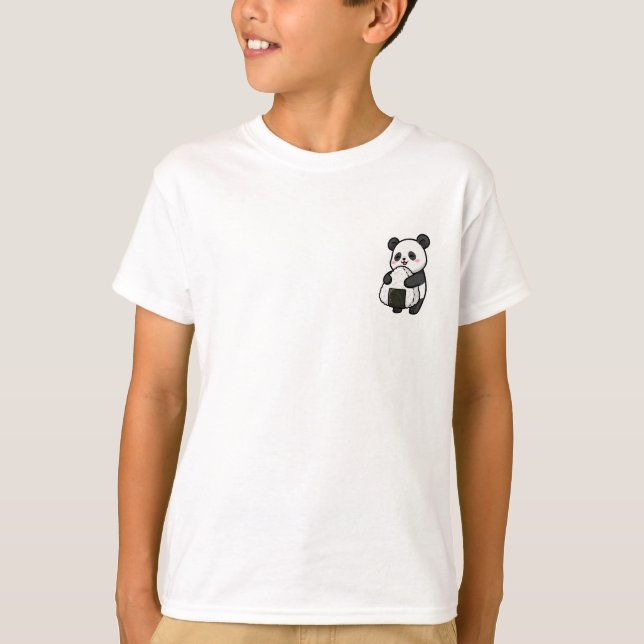 Camiseta Happy Kawaii Panda Hugging Giant Onigiri Rice Ball (Frente)