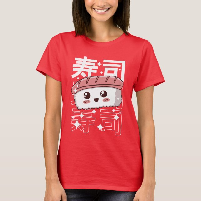 Camiseta Happy Kawaii Sushi - Comida japonesa Dom T-Shi (Frente)