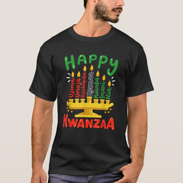 Camiseta Happy Kwanzaa Seven Principles Kinara Candles Men  (Frente)