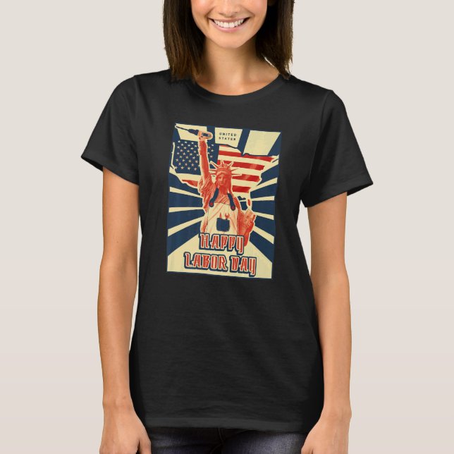 Camiseta Happy Labor Day US flag statue of liberty   (Frente)