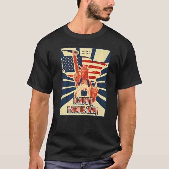 Camiseta Happy Labor Day US flag statue of liberty   (Frente)