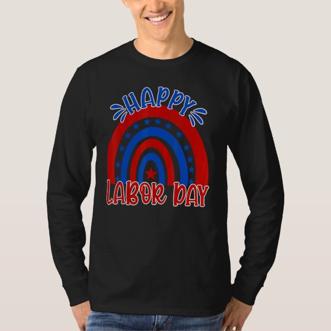 Camiseta Happy Labor Day USA Flag Rainbow Holiday US Worker (Frente)