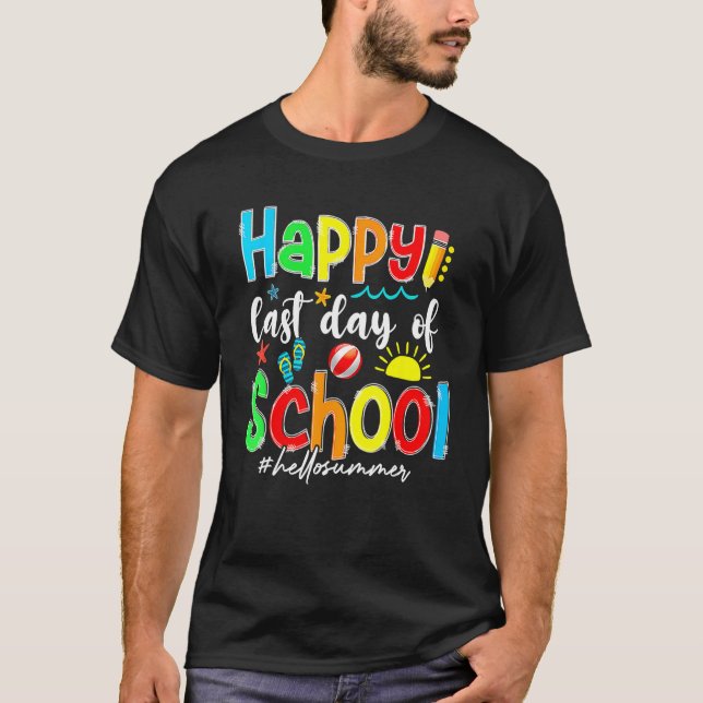 Camiseta Happy Last Day Of School Hello Summer Students Kid (Frente)