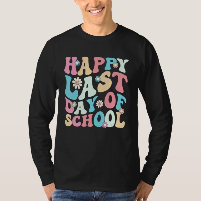 Camiseta Happy Last Days Of School Teacher Kids Retro Groov (Frente)