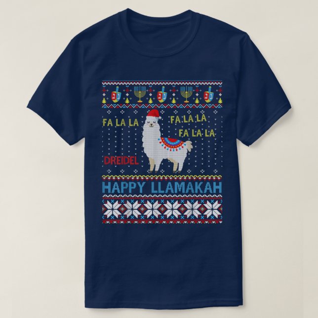 Camiseta Happy Llamakah Funny Ugly Hanukkah Llama Sweater (Frente do Design)