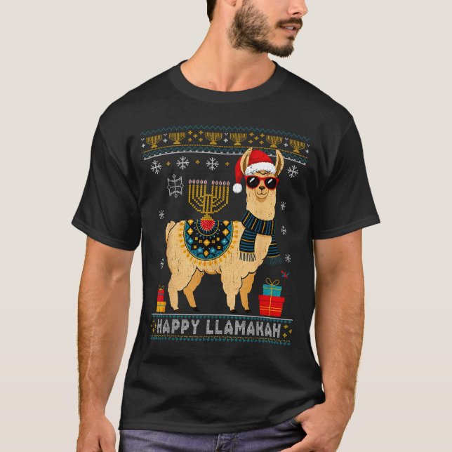 Camiseta Happy Llamakah Funny Ugly Hanukkah Sweater Llama P (Frente)