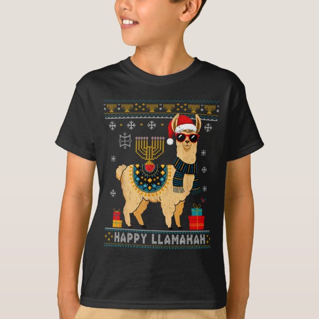 Camiseta Happy Llamakah Funny Ugly Hanukkah Sweater Llama P (Frente)