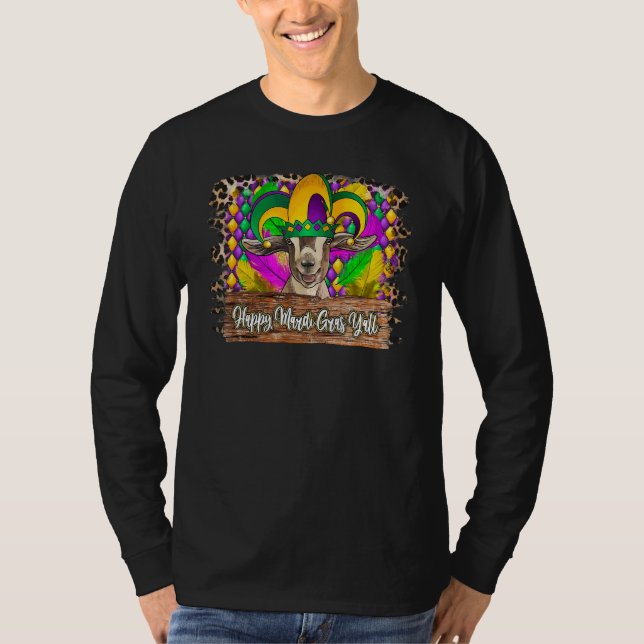 Camiseta Happy Mardi Gras Goat Crawfish Leopard For Man Wom (Frente)