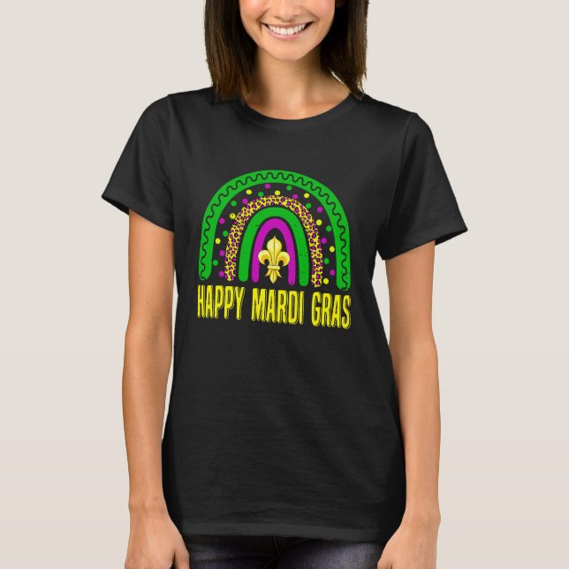Camiseta Happy Mardi Gras Leopard Fleur De Lys Mardi Gras R (Frente)