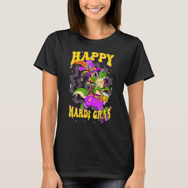 Camiseta Happy Mardi Gras Yu2019all Drummer Alligator Party (Frente)