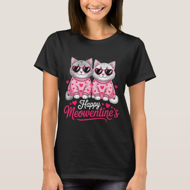Camiseta Happy Meowentine’s Cute Romantic Cats Couple Valen (Frente)
