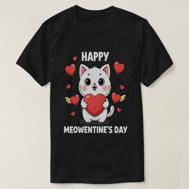 Camiseta Happy Meowentines Day Cute Cat Valentine Pun Gift  (Frente do Design)