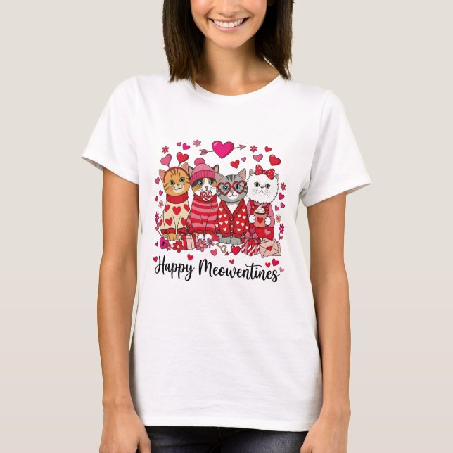 Camiseta Happy Meowentines Day Cute Valentine Cat Lovers (Frente)