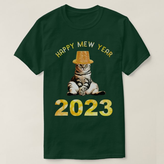 Camiseta Happy Mew Year 2023 Funny Cat Lover New Year's Eve (Frente do Design)