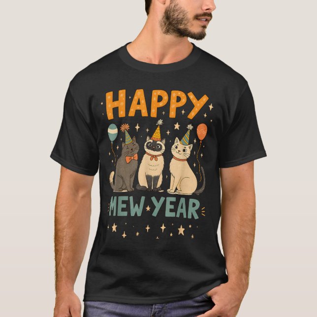 Camiseta Happy Mew Year Cat Party  (Frente)