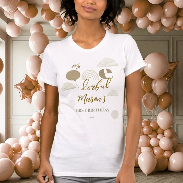 Camiseta Happy Mom Neutral Boho Onederful Family Birthday (Criador carregado)