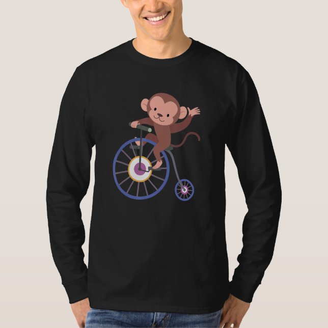 Camiseta Happy Monkey Riding Bicycle and Waving Hand Cute A (Frente)
