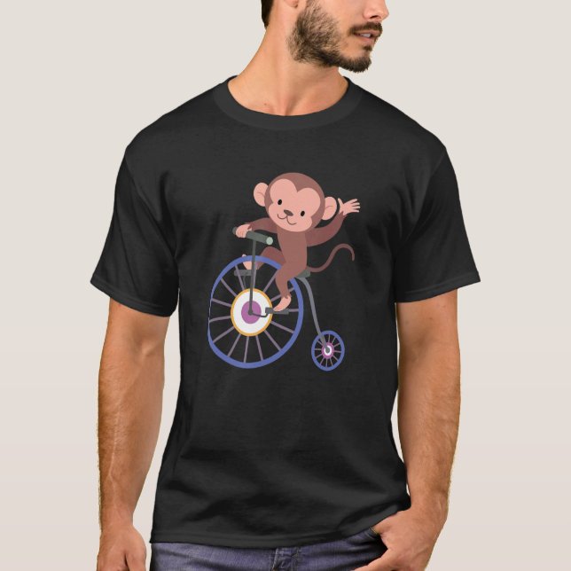 Camiseta Happy Monkey Riding Bicycle and Waving Hand Cute A (Frente)