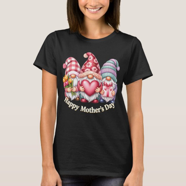 Camiseta Happy Mothers Day Gnomes Heart Flowers Mom Grandma (Frente)