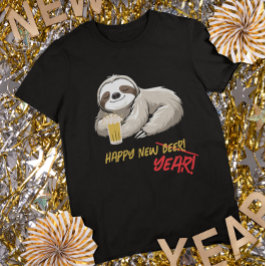 Camiseta Happy New Beer/Year Funny Sloth T-Shirt