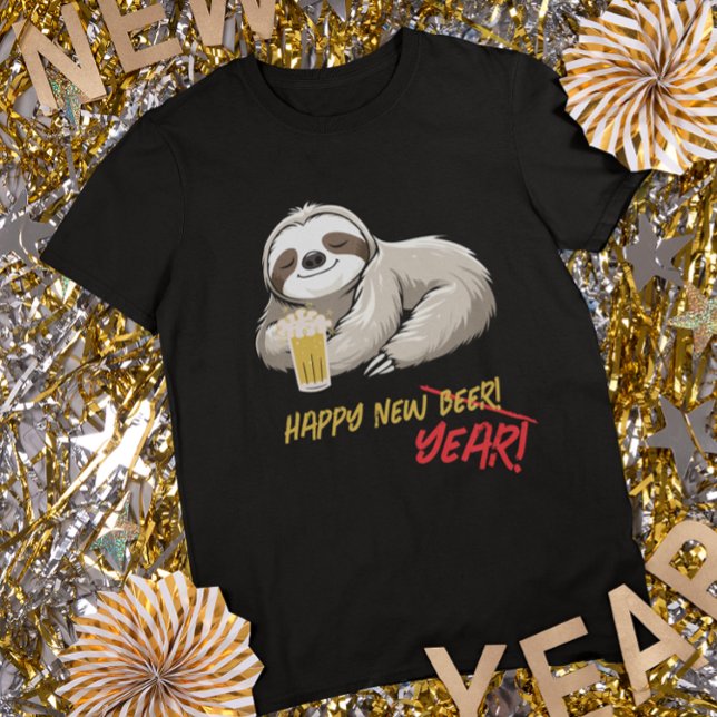 Camiseta Happy New Beer/Year Funny Sloth T-Shirt (Criador carregado)