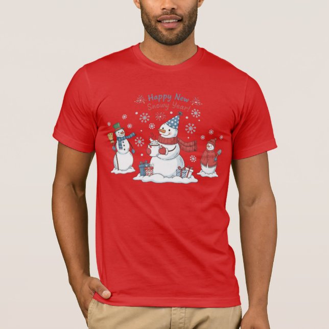 Camiseta Happy New Snowy Year 2026 Snowmen Unisex Winter  (Frente)