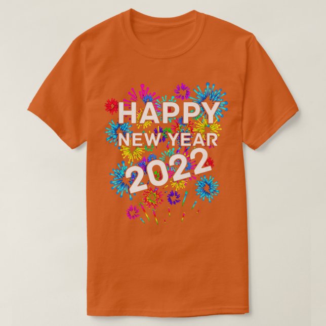 Camiseta Happy new year 2022,Happy holidays,red,orange,gree (Frente do Design)