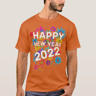 Camiseta Happy new year 2022,Happy holidays,red,orange,gree