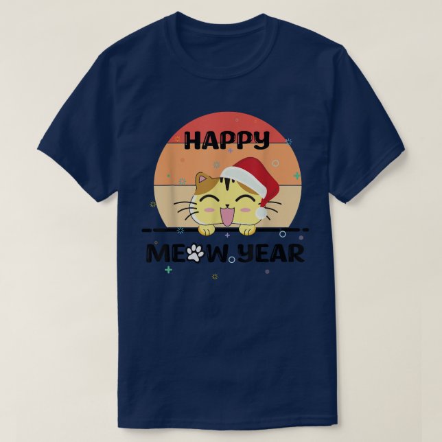 Camiseta happy new year 2023 with funny cat  (Frente do Design)