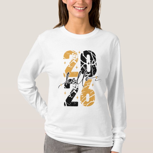 Camiseta Happy New Year 2026 Black & Gold (Frente)