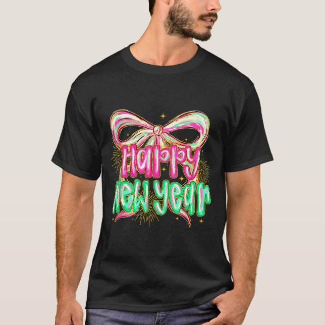 Camiseta Happy New Year 2026 Brushstroke Coquette Firework  (Frente)