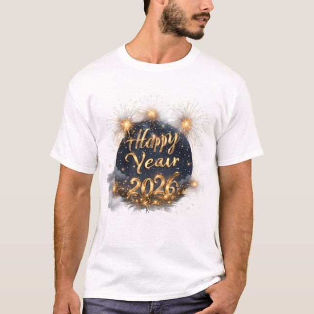 Camiseta Happy New Year 2026 Celebration - Modern Gold  (Frente)