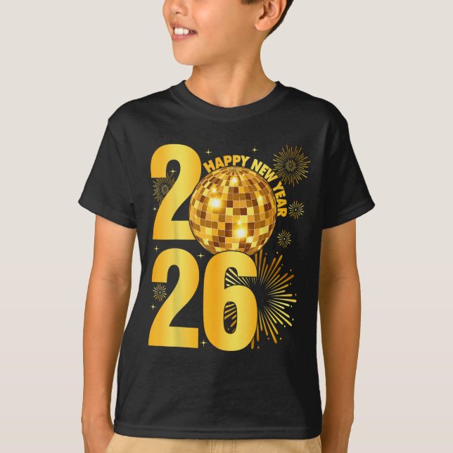 Camiseta Happy New Year 2026 Coquette Bow Disco Ball New Ye (Frente)