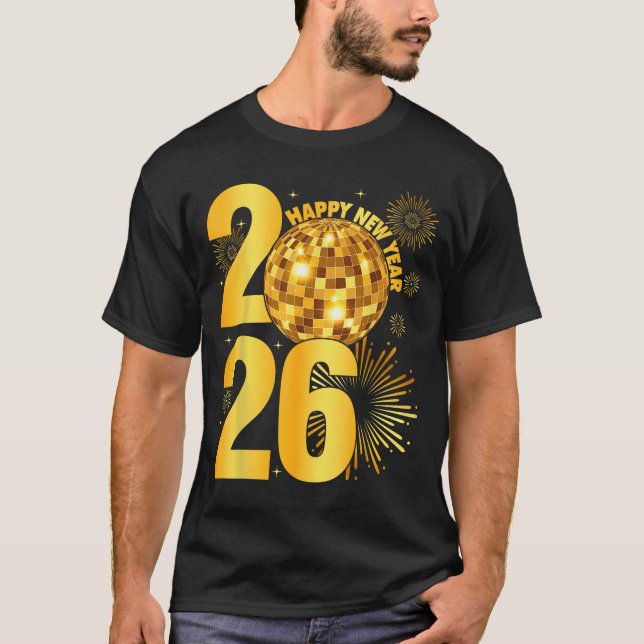 Camiseta Happy New Year 2026 Coquette Bow Disco Ball New Ye (Frente)