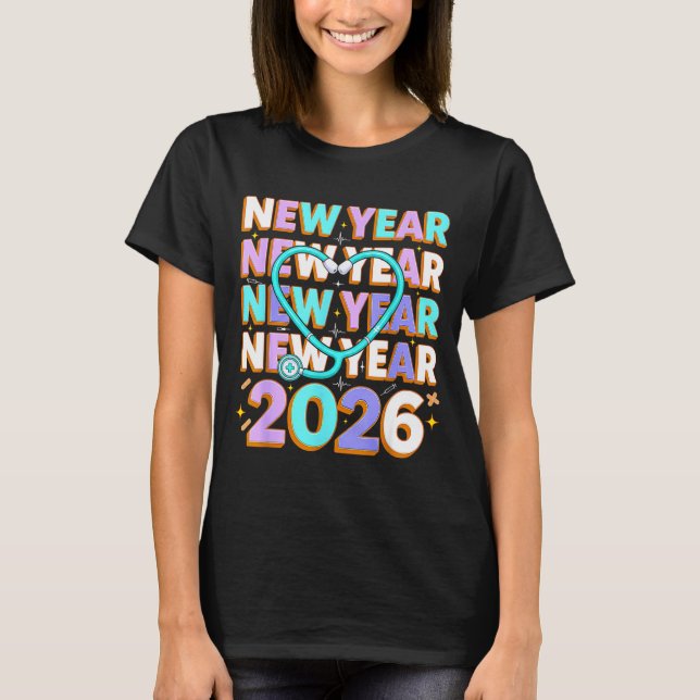 Camiseta Happy New Year 2026 Coquette Bows New Years Nurse  (Frente)