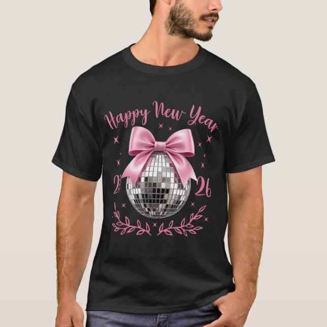 Camiseta Happy New Year 2026 Coquette Nk Bow Disco Ball Wom (Frente)