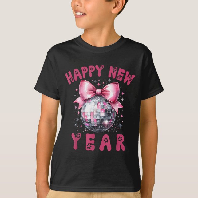 Camiseta Happy New Year 2026 Coquette Nk Bow Disco Ball Wom (Frente)