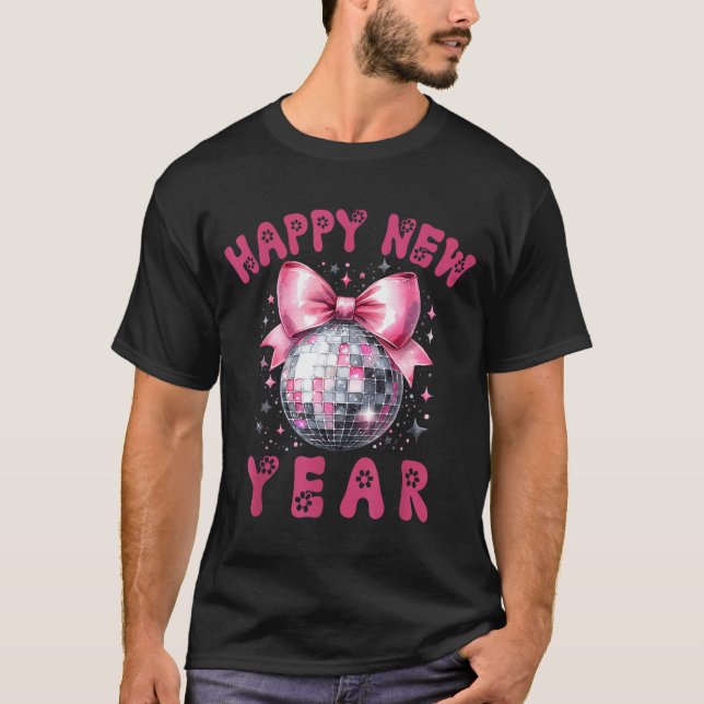 Camiseta Happy New Year 2026 Coquette Nk Bow Disco Ball Wom (Frente)