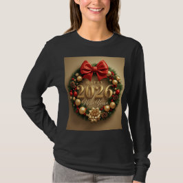Camiseta happy new year 2026 cozy wreath long sleeve