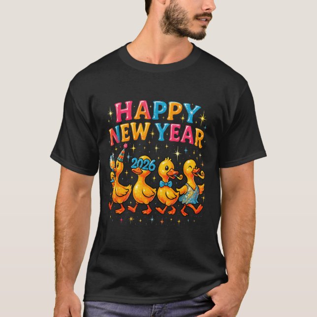 Camiseta Happy New Year 2026 Cute Duck Party Gift  (Frente)