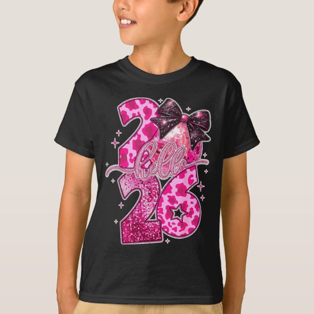 Camiseta Happy New Year 2026 Disco Ball Bow New Year's Eve  (Frente)