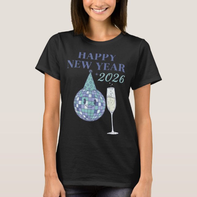 Camiseta Happy New Year 2026 Disco Ball Celebration  (Frente)