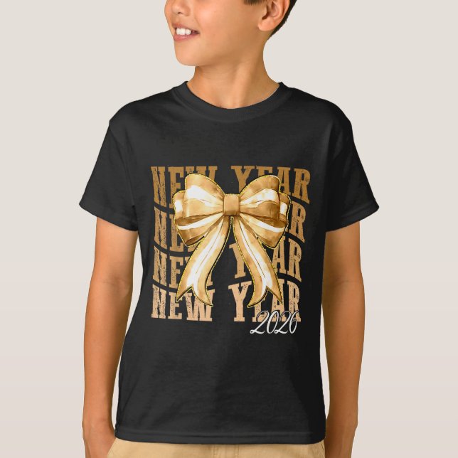 Camiseta Happy New Year 2026 Eve Coquette Party Golden Fami (Frente)