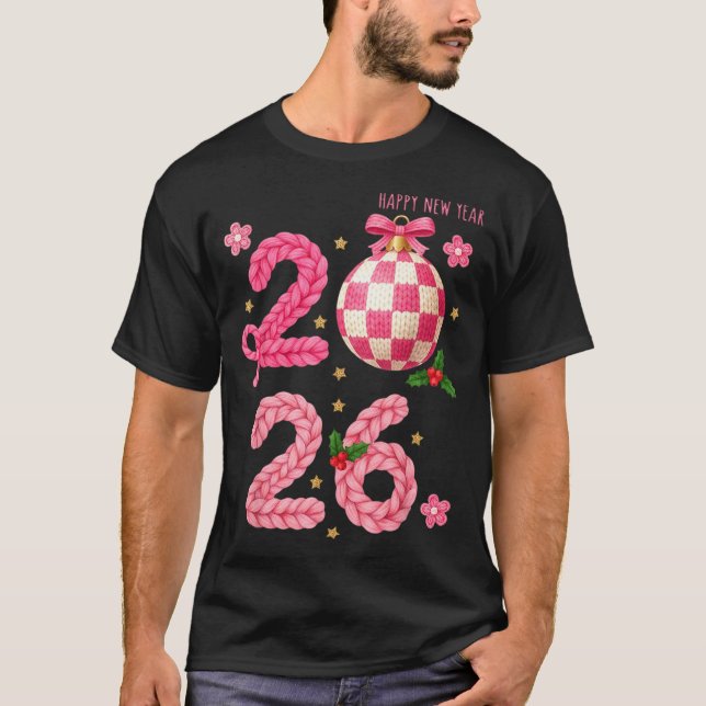 Camiseta Happy New Year 2026 Family Matching Crochet Men Wo (Frente)